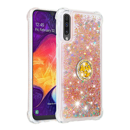 Silicone Candy Rubber TPU Bling-Bling Soft Case Cover with Finger Ring Stand S01 for Samsung Galaxy A30S Gold