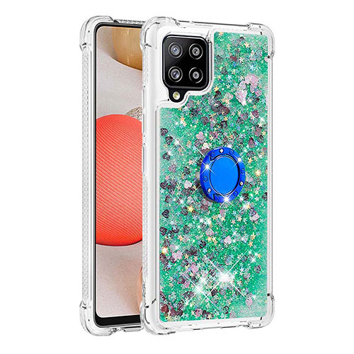 Silicone Candy Rubber TPU Bling-Bling Soft Case Cover with Finger Ring Stand S01 for Samsung Galaxy A42 5G Green