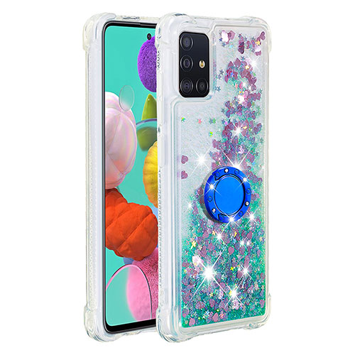 Silicone Candy Rubber TPU Bling-Bling Soft Case Cover with Finger Ring Stand S01 for Samsung Galaxy A51 4G Green