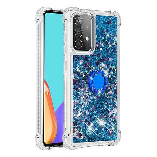 Silicone Candy Rubber TPU Bling-Bling Soft Case Cover with Finger Ring Stand S01 for Samsung Galaxy A52 5G Blue