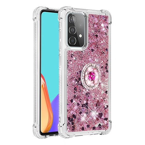 Silicone Candy Rubber TPU Bling-Bling Soft Case Cover with Finger Ring Stand S01 for Samsung Galaxy A52 5G Purple