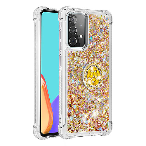 Silicone Candy Rubber TPU Bling-Bling Soft Case Cover with Finger Ring Stand S01 for Samsung Galaxy A52s 5G Cyan