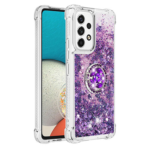 Silicone Candy Rubber TPU Bling-Bling Soft Case Cover with Finger Ring Stand S01 for Samsung Galaxy A53 5G Purple