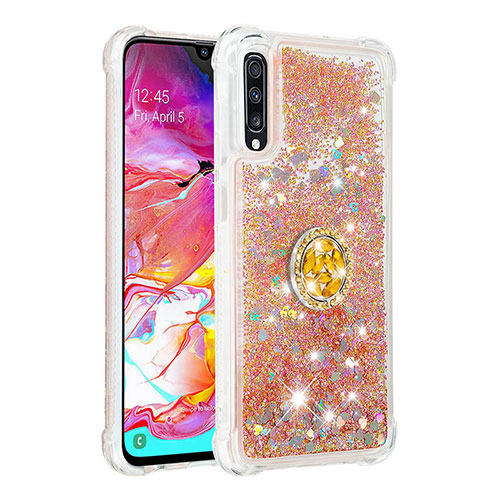 Silicone Candy Rubber TPU Bling-Bling Soft Case Cover with Finger Ring Stand S01 for Samsung Galaxy A70S Gold