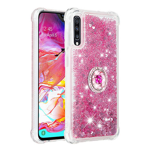Silicone Candy Rubber TPU Bling-Bling Soft Case Cover with Finger Ring Stand S01 for Samsung Galaxy A70S Red