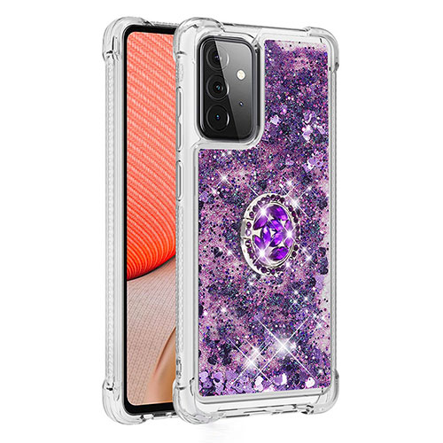 Silicone Candy Rubber TPU Bling-Bling Soft Case Cover with Finger Ring Stand S01 for Samsung Galaxy A72 5G Purple