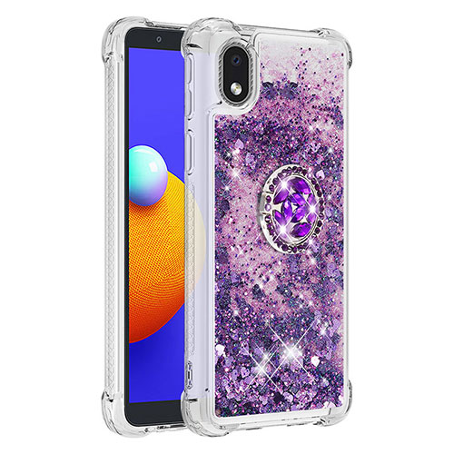 Silicone Candy Rubber TPU Bling-Bling Soft Case Cover with Finger Ring Stand S01 for Samsung Galaxy M01 Core Purple