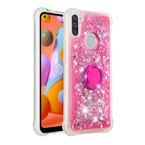 Silicone Candy Rubber TPU Bling-Bling Soft Case Cover with Finger Ring Stand S01 for Samsung Galaxy M11 Hot Pink