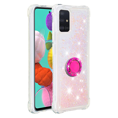 Silicone Candy Rubber TPU Bling-Bling Soft Case Cover with Finger Ring Stand S01 for Samsung Galaxy M40S Pink