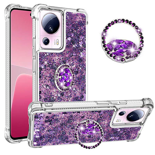 Silicone Candy Rubber TPU Bling-Bling Soft Case Cover with Finger Ring Stand S01 for Xiaomi Civi 2 5G Purple