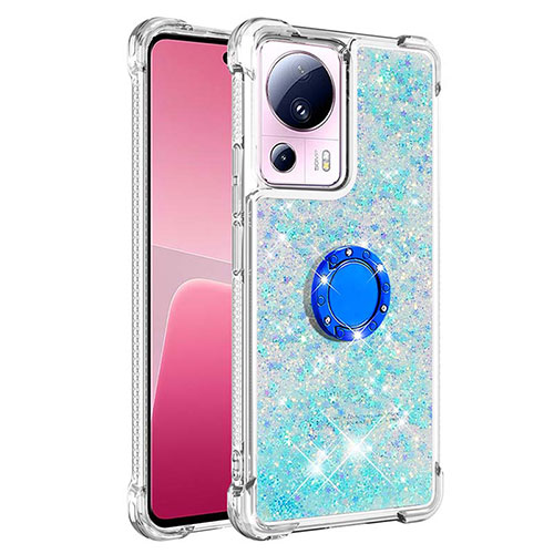 Silicone Candy Rubber TPU Bling-Bling Soft Case Cover with Finger Ring Stand S01 for Xiaomi Mi 12 Lite NE 5G Mint Blue