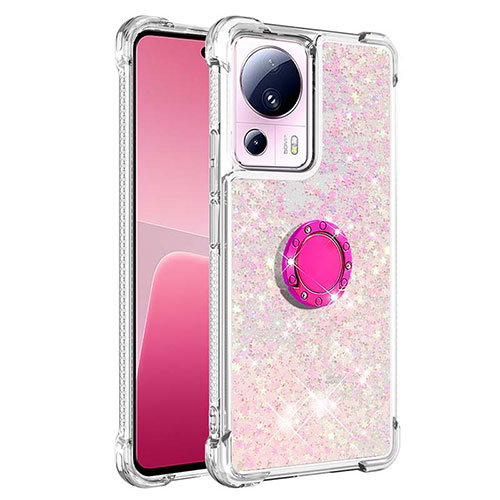 Silicone Candy Rubber TPU Bling-Bling Soft Case Cover with Finger Ring Stand S01 for Xiaomi Mi 12 Lite NE 5G Pink