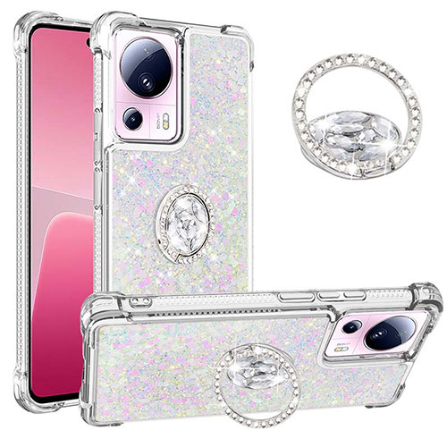 Silicone Candy Rubber TPU Bling-Bling Soft Case Cover with Finger Ring Stand S01 for Xiaomi Mi 12 Lite NE 5G Silver