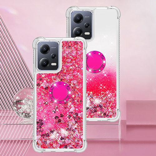 Silicone Candy Rubber TPU Bling-Bling Soft Case Cover with Finger Ring Stand S01 for Xiaomi Poco X5 5G Hot Pink