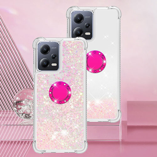 Silicone Candy Rubber TPU Bling-Bling Soft Case Cover with Finger Ring Stand S01 for Xiaomi Poco X5 5G Pink