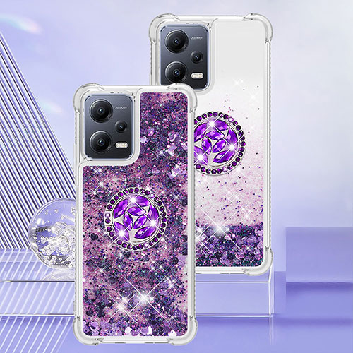 Silicone Candy Rubber TPU Bling-Bling Soft Case Cover with Finger Ring Stand S01 for Xiaomi Poco X5 5G Purple