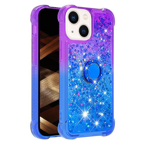 Silicone Candy Rubber TPU Bling-Bling Soft Case Cover with Finger Ring Stand S02 for Apple iPhone 14 Plus Purple