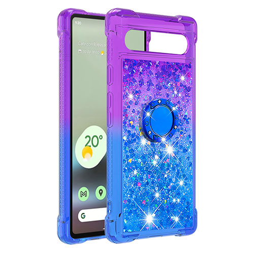 Silicone Candy Rubber TPU Bling-Bling Soft Case Cover with Finger Ring Stand S02 for Google Pixel 7a 5G Purple