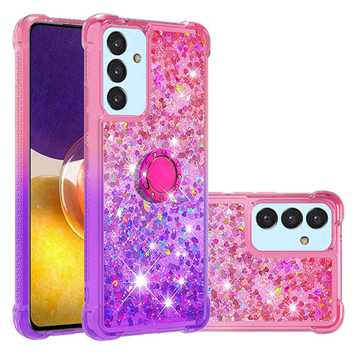 Silicone Candy Rubber TPU Bling-Bling Soft Case Cover with Finger Ring Stand S02 for Samsung Galaxy A05s Hot Pink