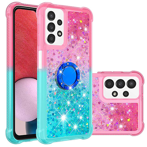 Silicone Candy Rubber TPU Bling-Bling Soft Case Cover with Finger Ring Stand S02 for Samsung Galaxy A13 4G Pink