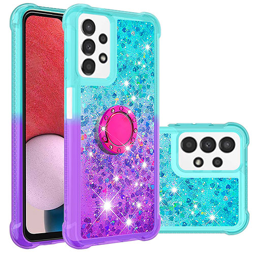 Silicone Candy Rubber TPU Bling-Bling Soft Case Cover with Finger Ring Stand S02 for Samsung Galaxy A13 4G Sky Blue