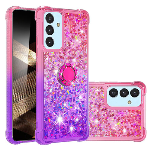 Silicone Candy Rubber TPU Bling-Bling Soft Case Cover with Finger Ring Stand S02 for Samsung Galaxy A15 4G Hot Pink