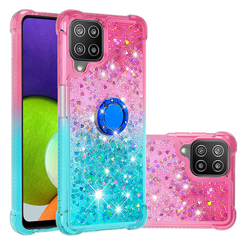Silicone Candy Rubber TPU Bling-Bling Soft Case Cover with Finger Ring Stand S02 for Samsung Galaxy A22 4G Pink