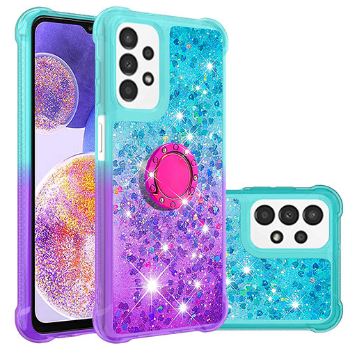 Silicone Candy Rubber TPU Bling-Bling Soft Case Cover with Finger Ring Stand S02 for Samsung Galaxy A23 4G Sky Blue