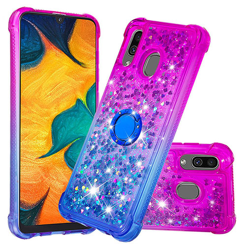 Silicone Candy Rubber TPU Bling-Bling Soft Case Cover with Finger Ring Stand S02 for Samsung Galaxy A30 Purple