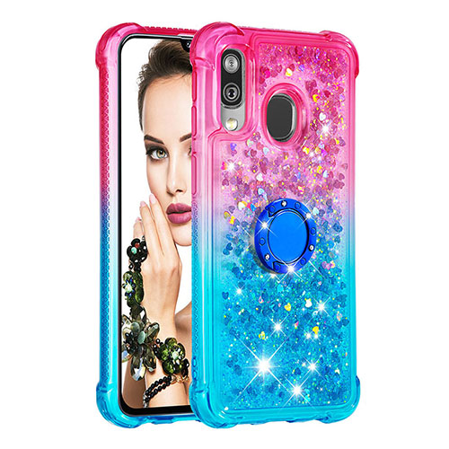 Silicone Candy Rubber TPU Bling-Bling Soft Case Cover with Finger Ring Stand S02 for Samsung Galaxy A40 Pink