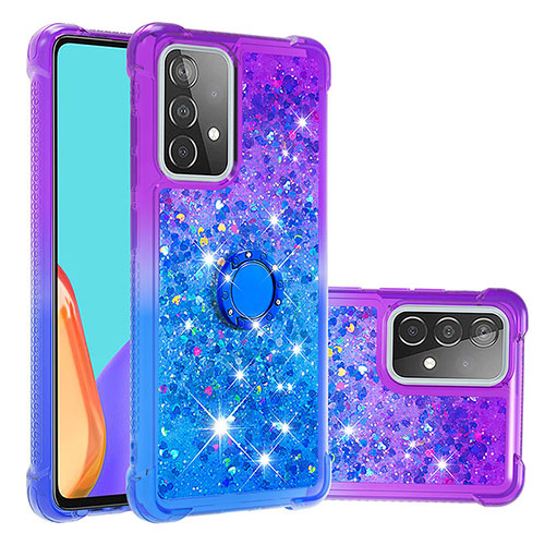Silicone Candy Rubber TPU Bling-Bling Soft Case Cover with Finger Ring Stand S02 for Samsung Galaxy A52 4G Purple