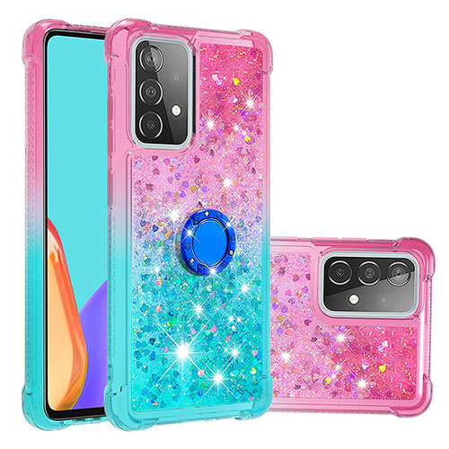 Silicone Candy Rubber TPU Bling-Bling Soft Case Cover with Finger Ring Stand S02 for Samsung Galaxy A52s 5G Pink