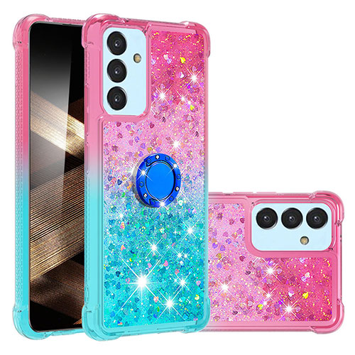 Silicone Candy Rubber TPU Bling-Bling Soft Case Cover with Finger Ring Stand S02 for Samsung Galaxy A55 5G Pink