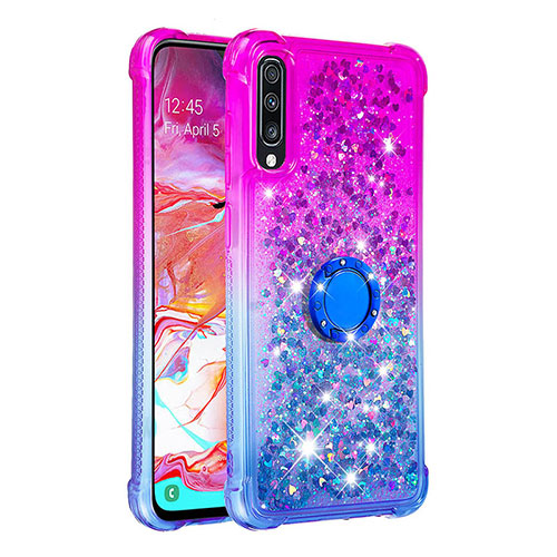 Silicone Candy Rubber TPU Bling-Bling Soft Case Cover with Finger Ring Stand S02 for Samsung Galaxy A70 Purple