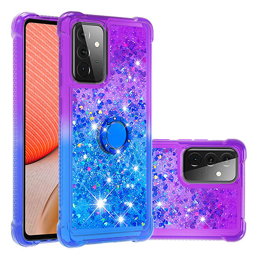 Silicone Candy Rubber TPU Bling-Bling Soft Case Cover with Finger Ring Stand S02 for Samsung Galaxy A72 4G Purple
