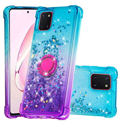 Silicone Candy Rubber TPU Bling-Bling Soft Case Cover with Finger Ring Stand S02 for Samsung Galaxy A81 Sky Blue