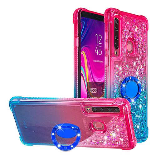 Silicone Candy Rubber TPU Bling-Bling Soft Case Cover with Finger Ring Stand S02 for Samsung Galaxy A9 Star Pro Pink