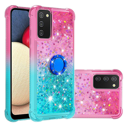 Silicone Candy Rubber TPU Bling-Bling Soft Case Cover with Finger Ring Stand S02 for Samsung Galaxy M02s Pink