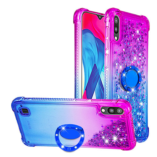 Silicone Candy Rubber TPU Bling-Bling Soft Case Cover with Finger Ring Stand S02 for Samsung Galaxy M10 Purple