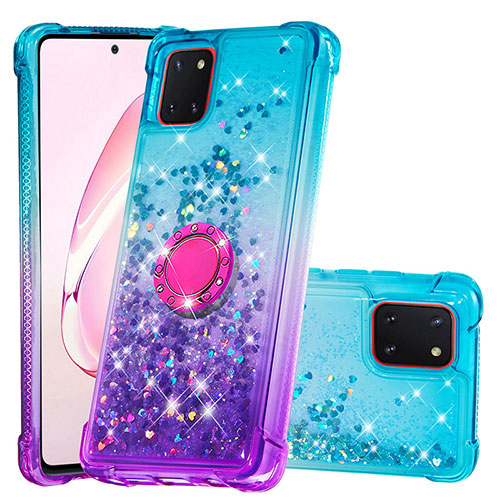 Silicone Candy Rubber TPU Bling-Bling Soft Case Cover with Finger Ring Stand S02 for Samsung Galaxy M60s Sky Blue