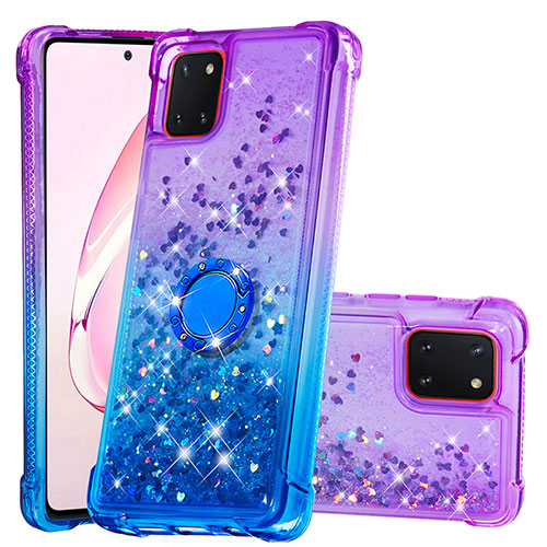 Silicone Candy Rubber TPU Bling-Bling Soft Case Cover with Finger Ring Stand S02 for Samsung Galaxy Note 10 Lite Purple