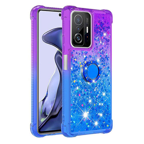 Silicone Candy Rubber TPU Bling-Bling Soft Case Cover with Finger Ring Stand S02 for Xiaomi Mi 11T Pro 5G Purple