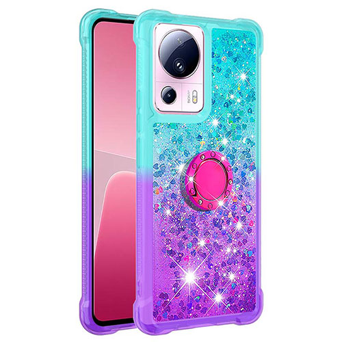 Silicone Candy Rubber TPU Bling-Bling Soft Case Cover with Finger Ring Stand S02 for Xiaomi Mi 12 Lite NE 5G Sky Blue