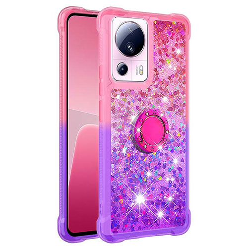 Silicone Candy Rubber TPU Bling-Bling Soft Case Cover with Finger Ring Stand S02 for Xiaomi Mi 13 Lite 5G Hot Pink