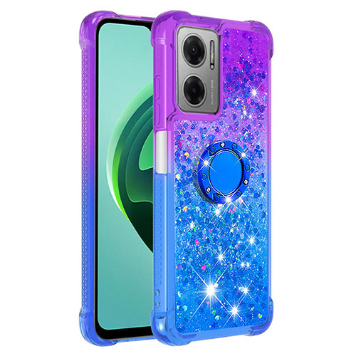 Silicone Candy Rubber TPU Bling-Bling Soft Case Cover with Finger Ring Stand S02 for Xiaomi Redmi 10 5G Purple