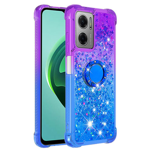 Silicone Candy Rubber TPU Bling-Bling Soft Case Cover with Finger Ring Stand S02 for Xiaomi Redmi 11 Prime 5G Purple