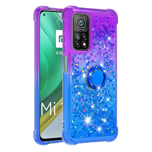 Silicone Candy Rubber TPU Bling-Bling Soft Case Cover with Finger Ring Stand S02 for Xiaomi Redmi K30S 5G Purple