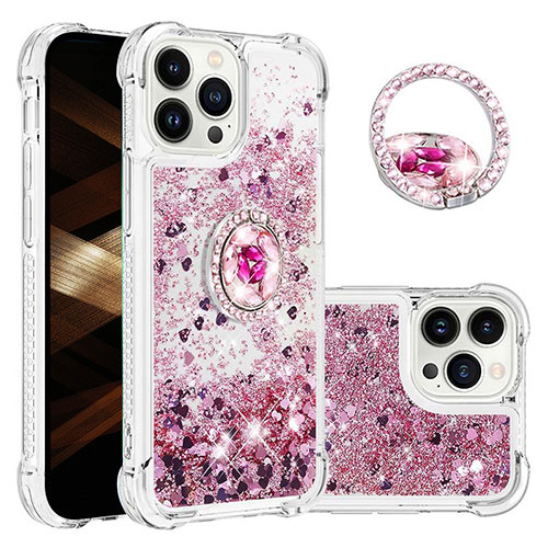 Silicone Candy Rubber TPU Bling-Bling Soft Case Cover with Finger Ring Stand S03 for Apple iPhone 15 Pro Max Clove Purple