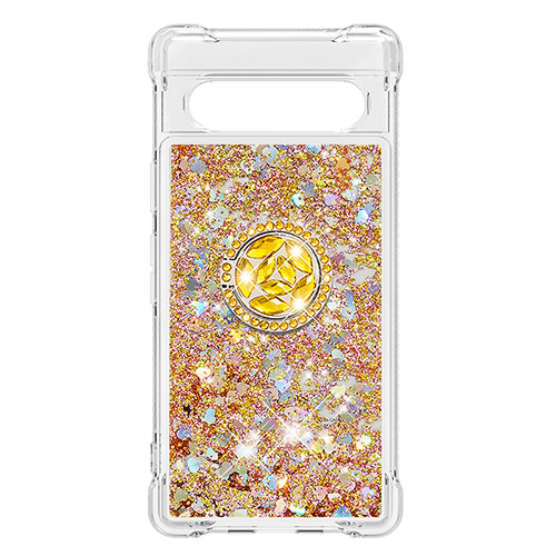 Silicone Candy Rubber TPU Bling-Bling Soft Case Cover with Finger Ring Stand S03 for Google Pixel 7a 5G Gold