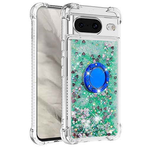 Silicone Candy Rubber TPU Bling-Bling Soft Case Cover with Finger Ring Stand S03 for Google Pixel 8 5G Green